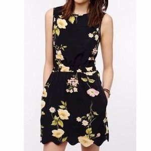 Urban Outfitters Navy Floral Scalloped Dress